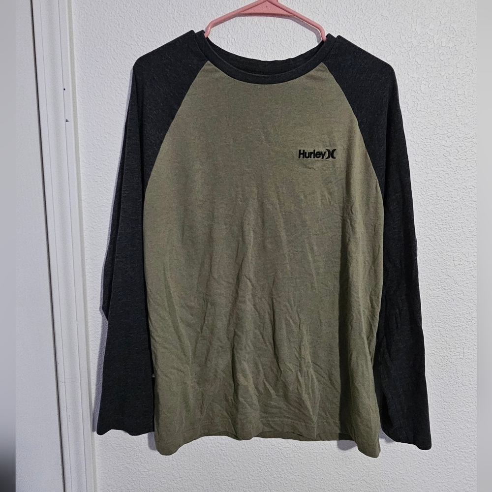 Hurley Men's Olive and Black Raglan Shirt